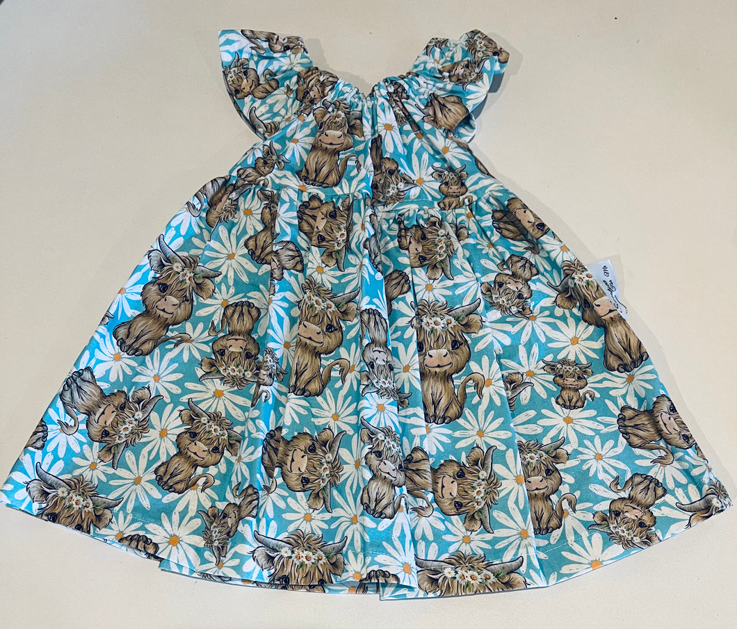 Highland cow blue Flutter dress