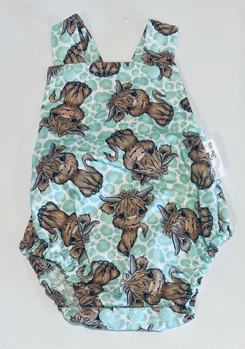 Highland cow mint romper