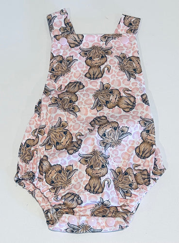 Highland cow pink romper